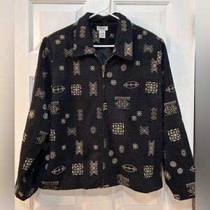Vtg Graff Gold Embroidered‎ Black Upholstery Jacket Women Size XL Shoulder Pads
